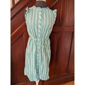 Loft Green & White Striped Sleeveless Ruffle Tie Shirt Dress XS